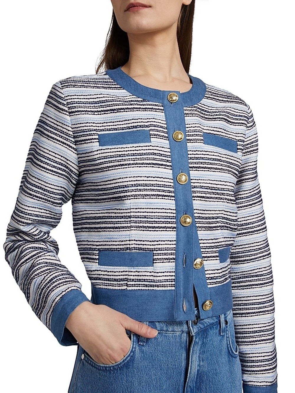 Derek Lam 10 Crosby Elain Denim Trim Tweed Jacket (102)